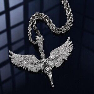 Silver Angel Wings Pendant With 24inch rope chain